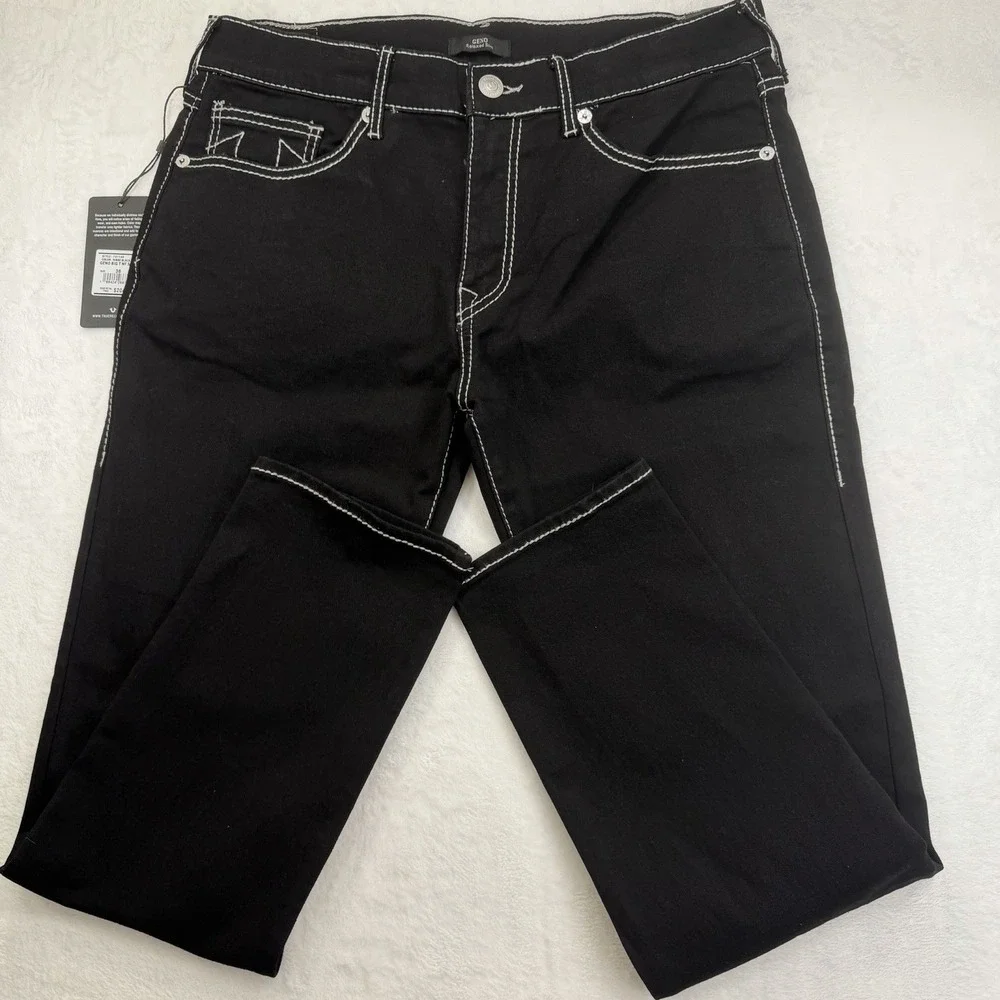 True Religion Jeans Mens 36x32 Geno Relaxed Slim Black Rinse NWT Retail $204